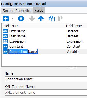 This image shows the Fields tab selected.  A variable to be renamed is highlighted and surrounded by a box.